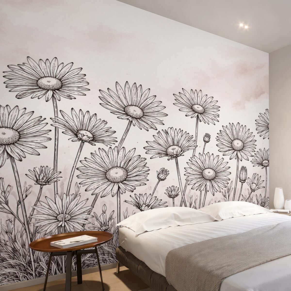 Fototapeta Malowane stokrotki na jasnym tle.