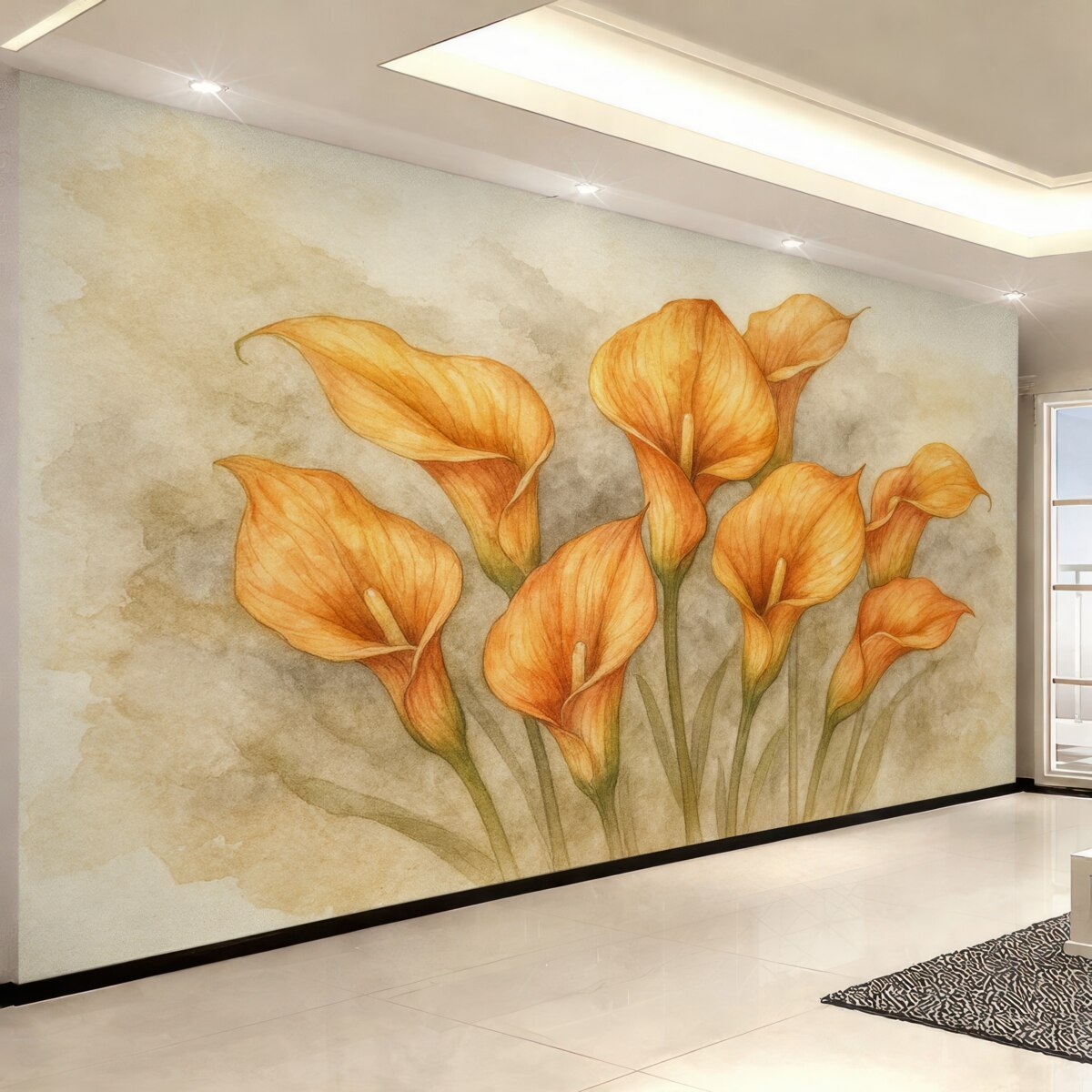 Fototapeta Lilie Calla na tle akwareli.