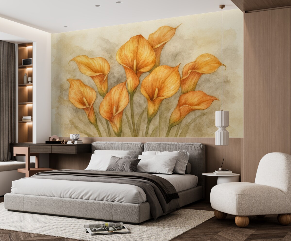 Fototapeta Lilie Calla na tle akwareli.