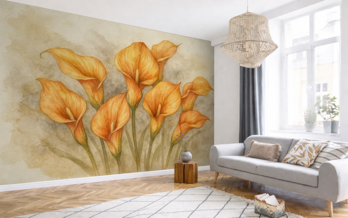 Fototapeta Lilie Calla na tle akwareli.