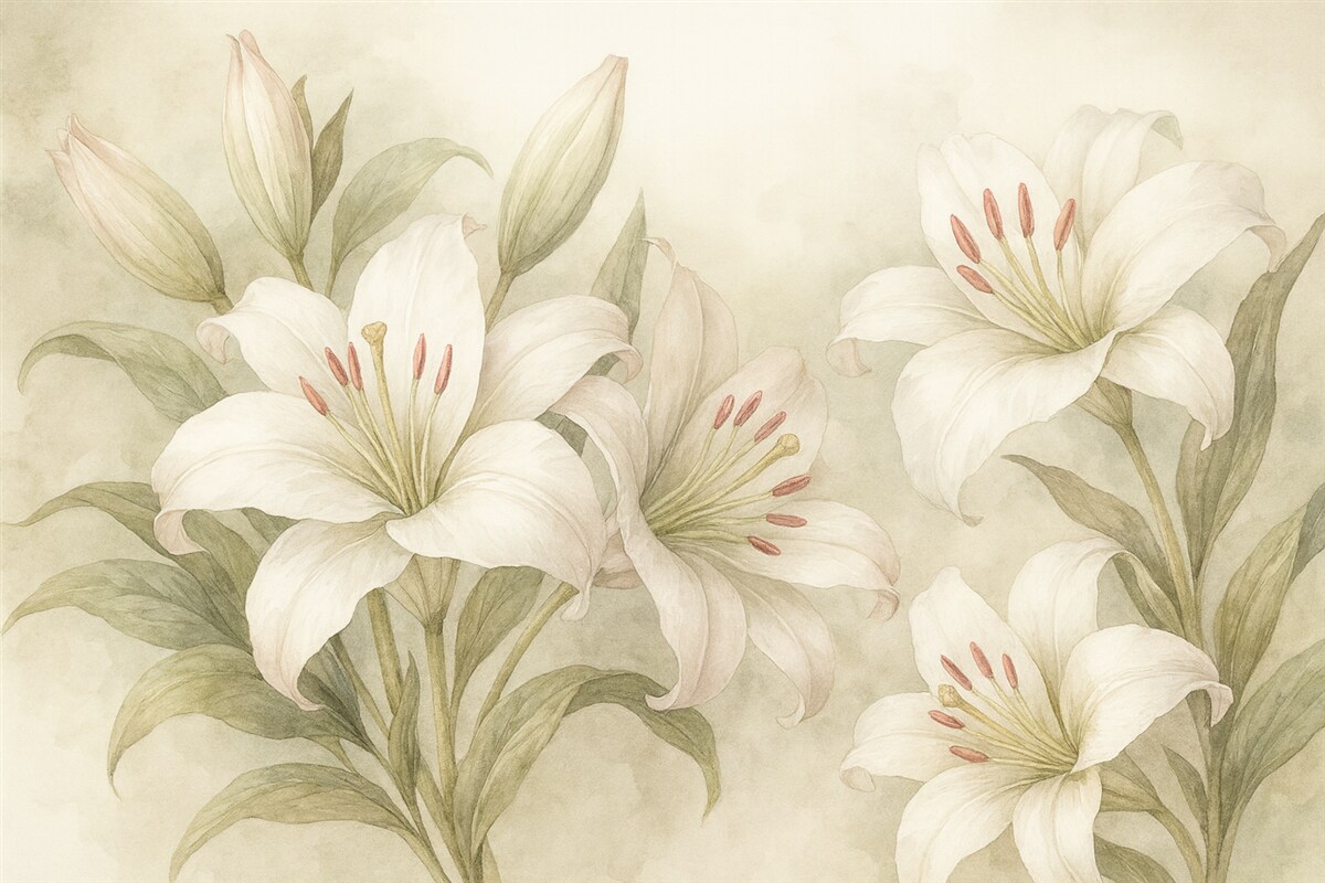 Fototapeta Wielkie białe lilie.