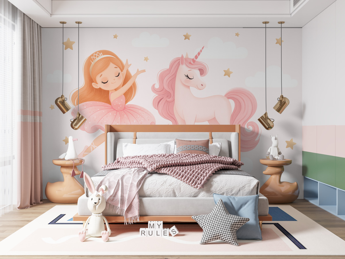 Fototapeta Mała baletnica oraz jednorożec.