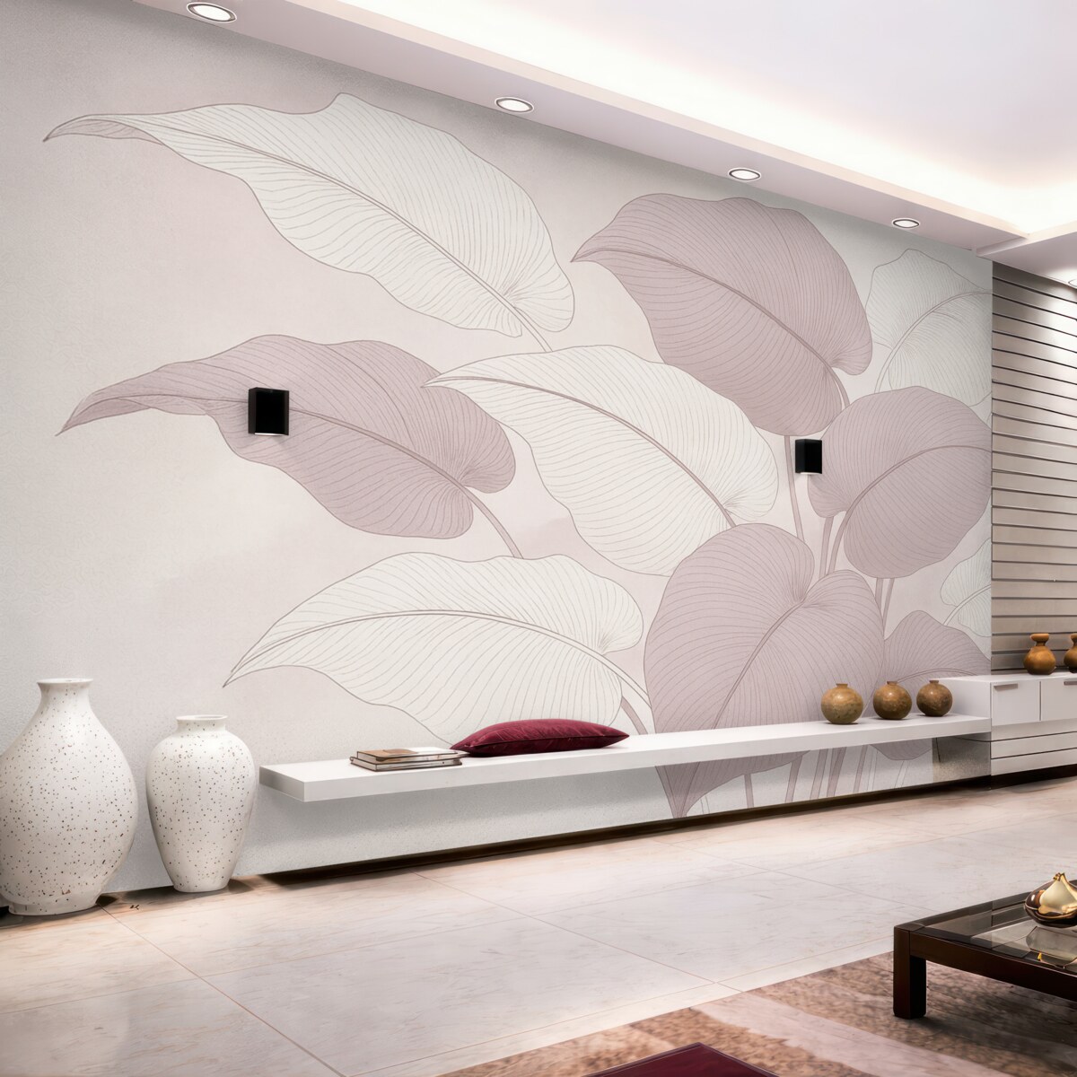 Fototapeta Ogromne liście w różnorodnych odcieniach różu.