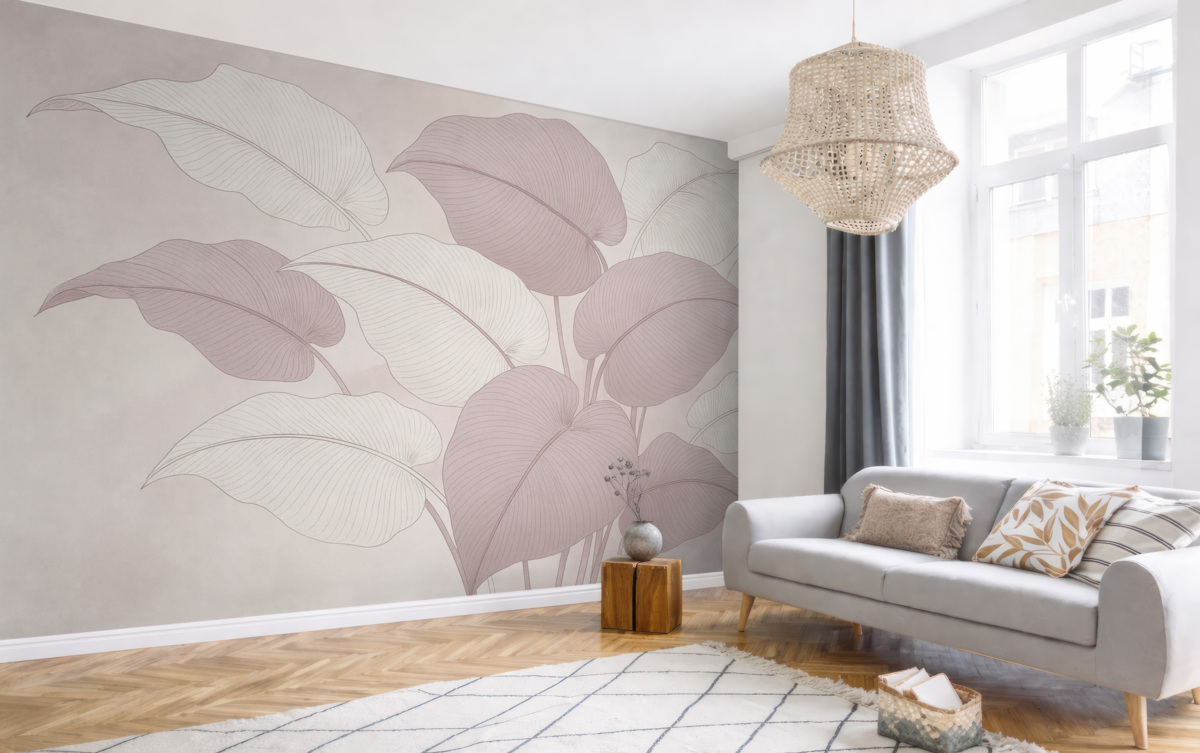 Fototapeta Ogromne liście w różnorodnych odcieniach różu.