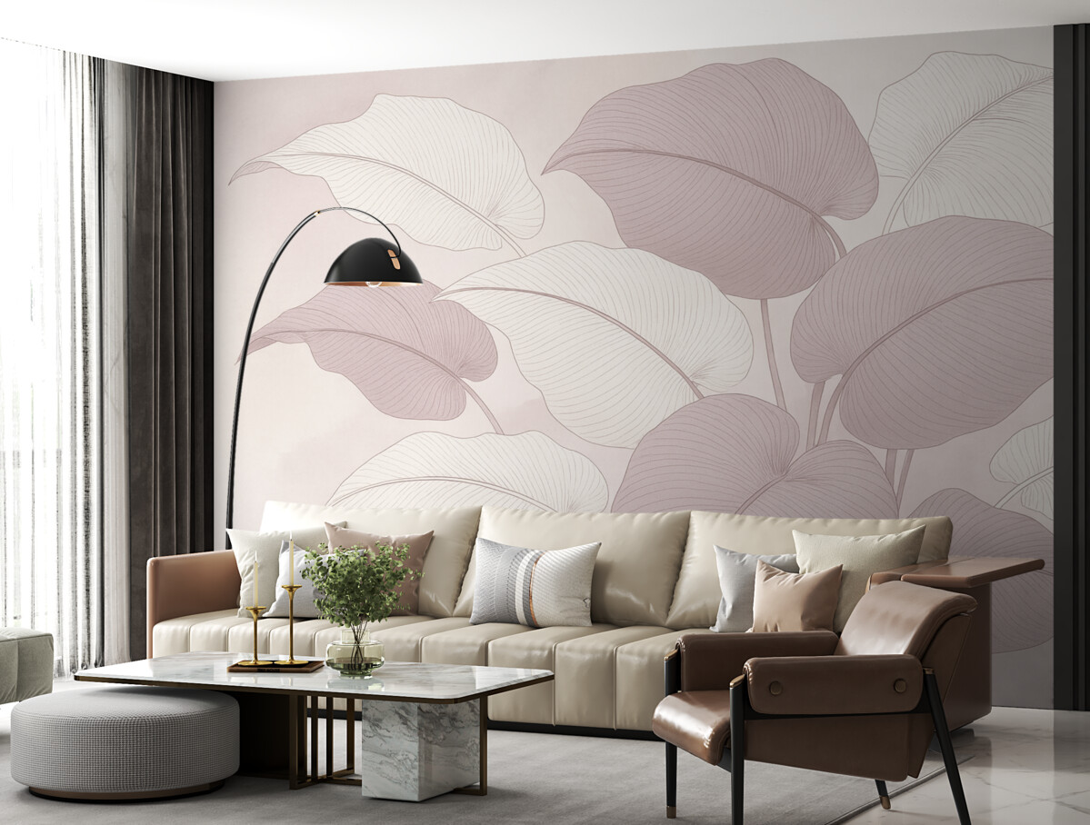 Fototapeta Ogromne liście w różnorodnych odcieniach różu.