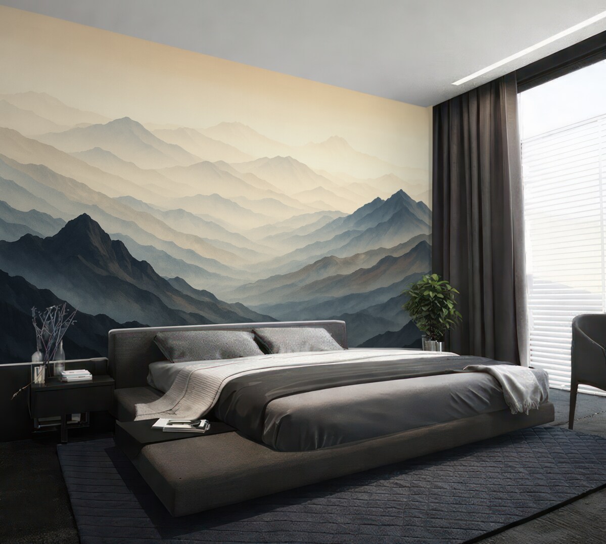 Fototapeta Zamglony pejzaż z górami.