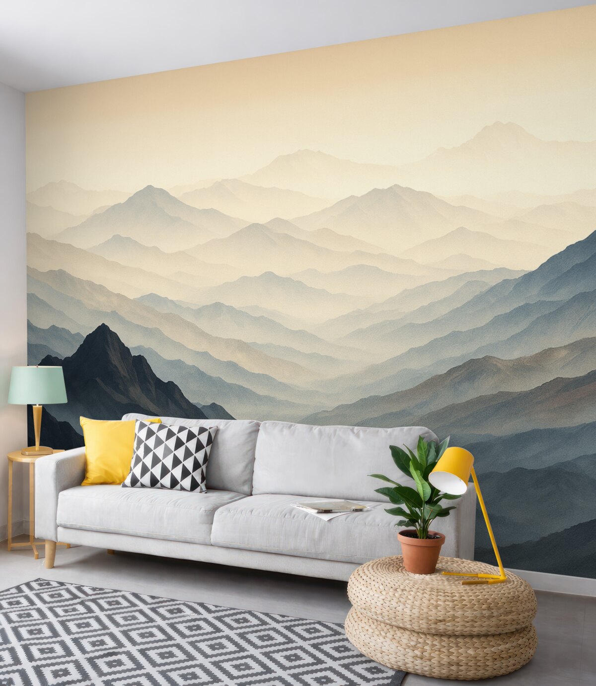 Fototapeta Zamglony pejzaż z górami.