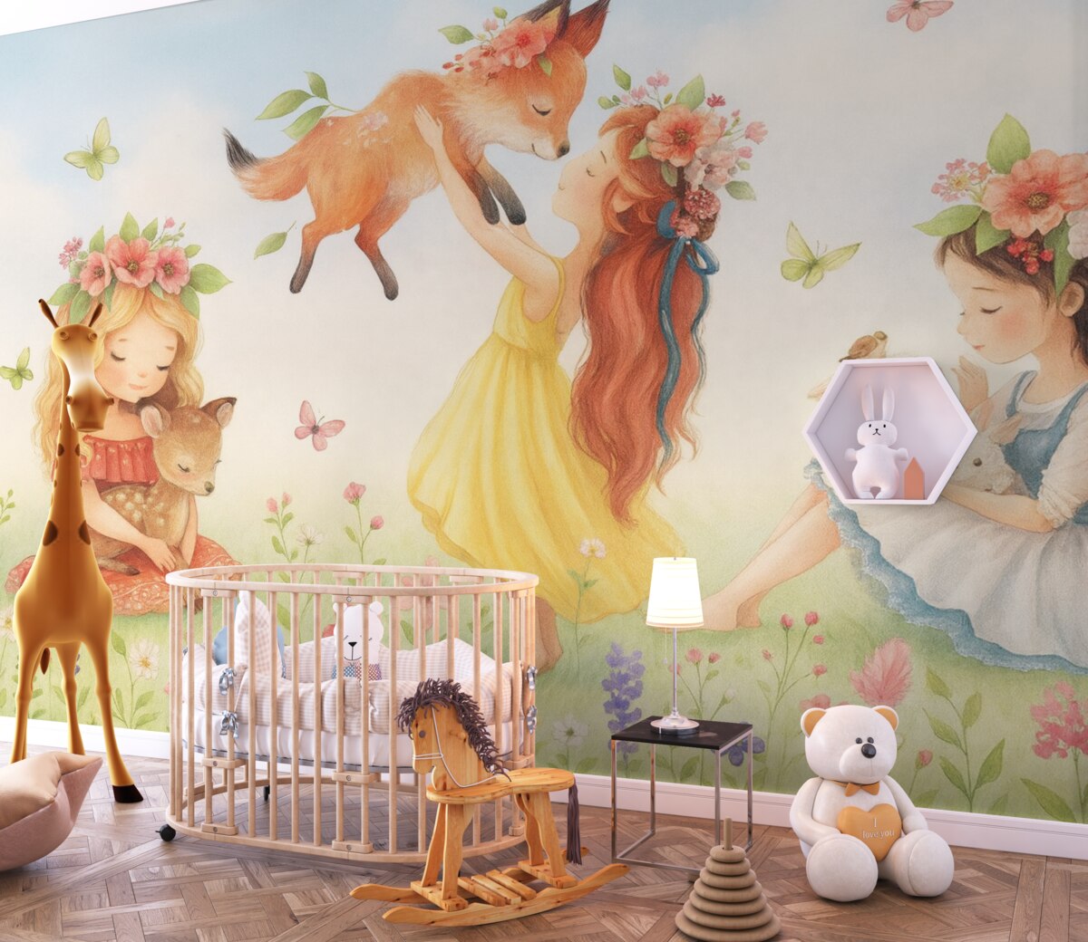 Fototapeta Dziewczęta z urokliwymi leśnymi zwierzętami.