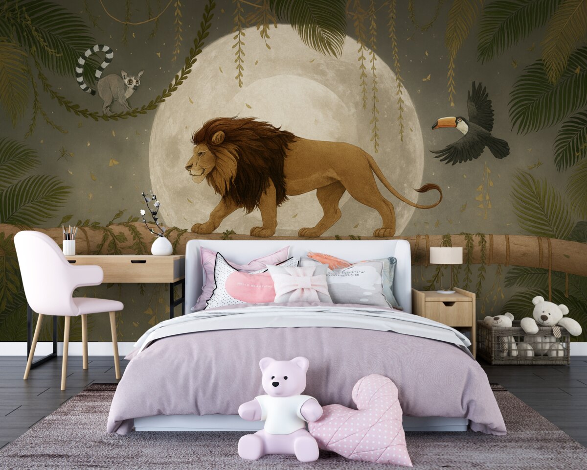 Fototapeta Pejzaż z lwem w tle księżyca.