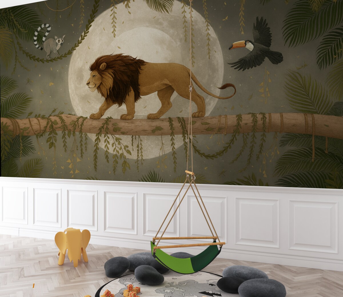 Fototapeta Pejzaż z lwem w tle księżyca.