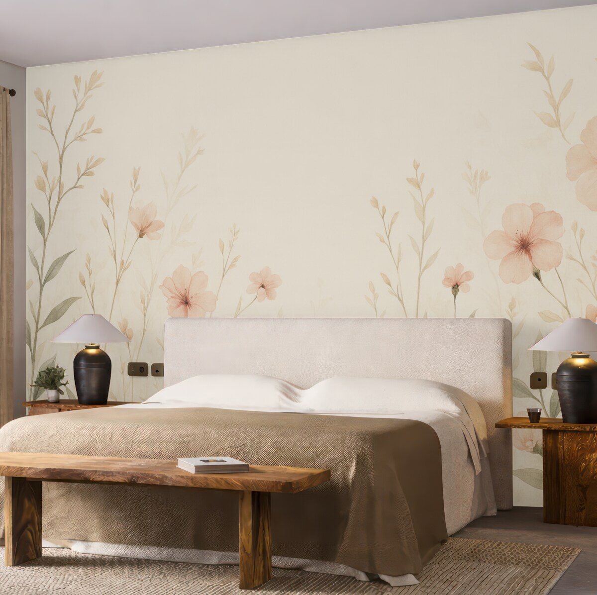 Fototapeta Kwiaty polne z kwiatami brzoskwiniowymi.