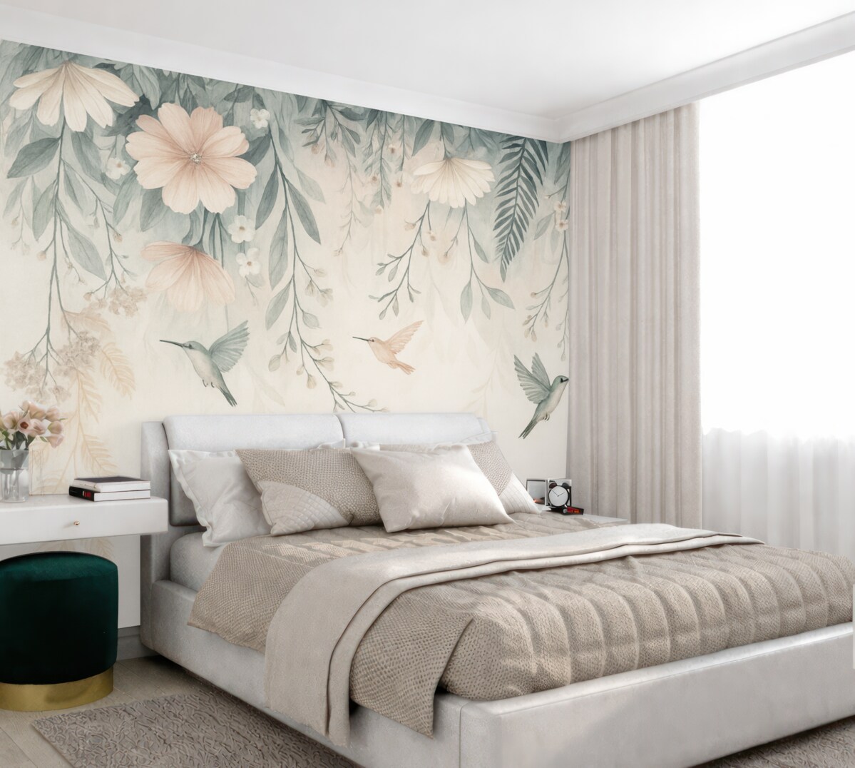 Fototapeta Różowe kwiaty naśladujące technikę malarską opadające z góry.