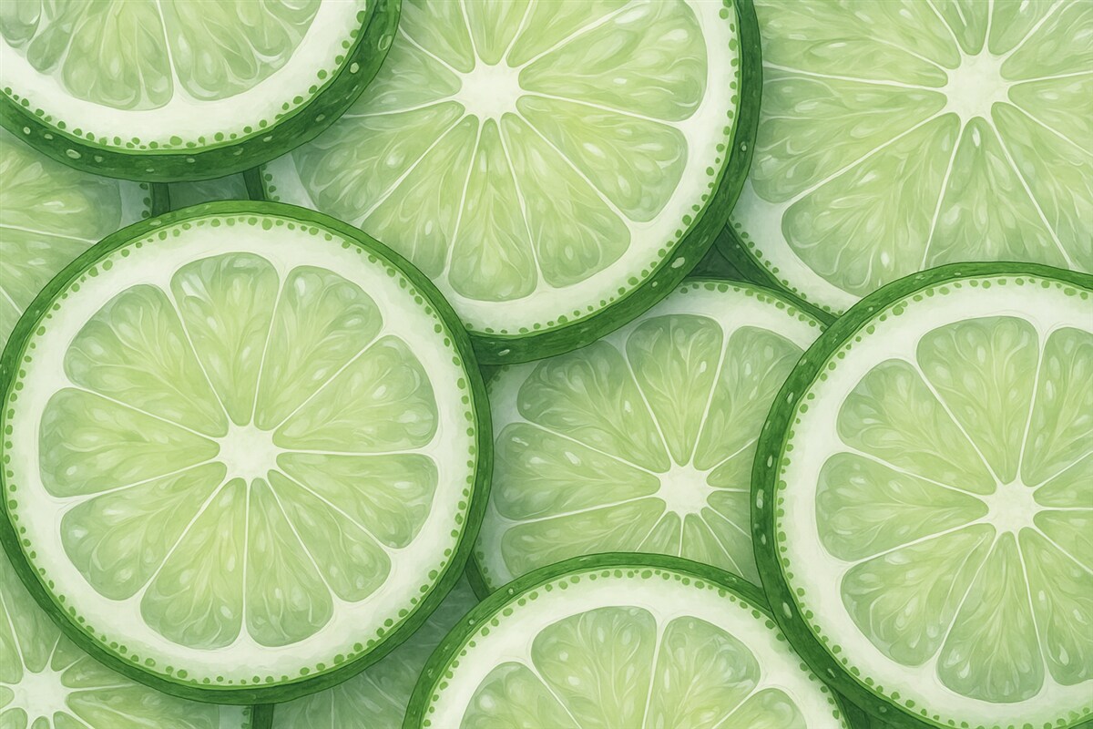 Fototapeta Cytrusowe kręgi naśladujące zielony ton akwareli.