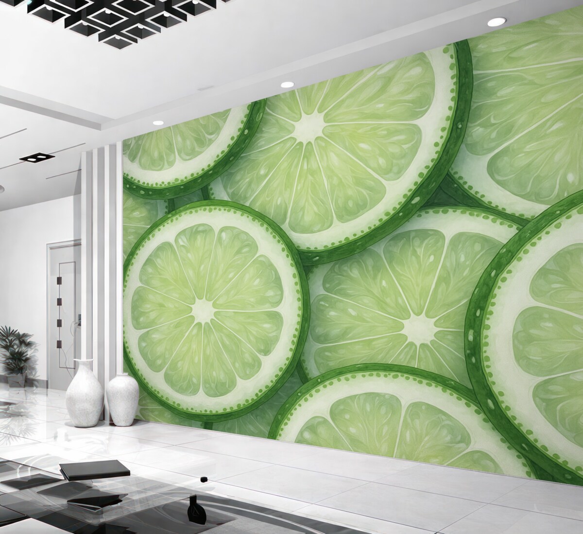 Fototapeta Cytrusowe kręgi naśladujące zielony ton akwareli.