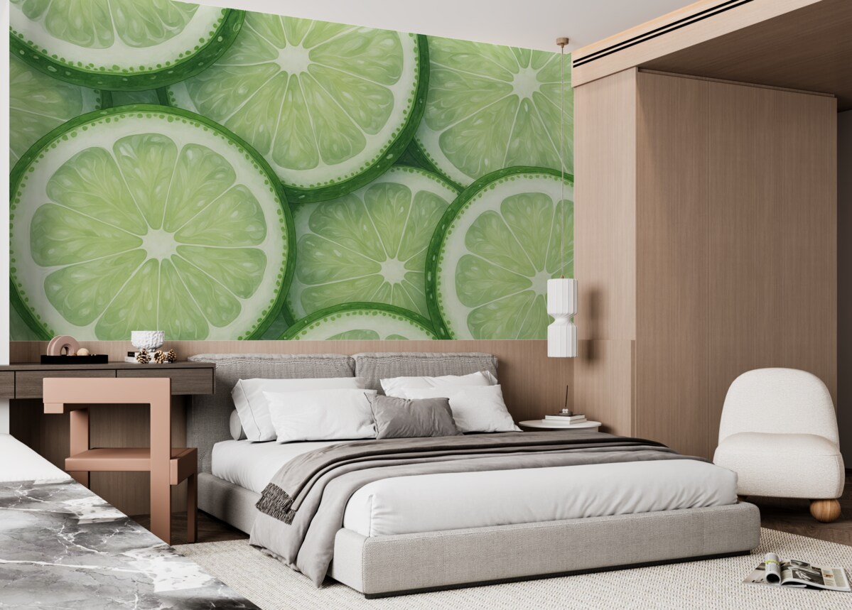 Fototapeta Cytrusowe kręgi naśladujące zielony ton akwareli.