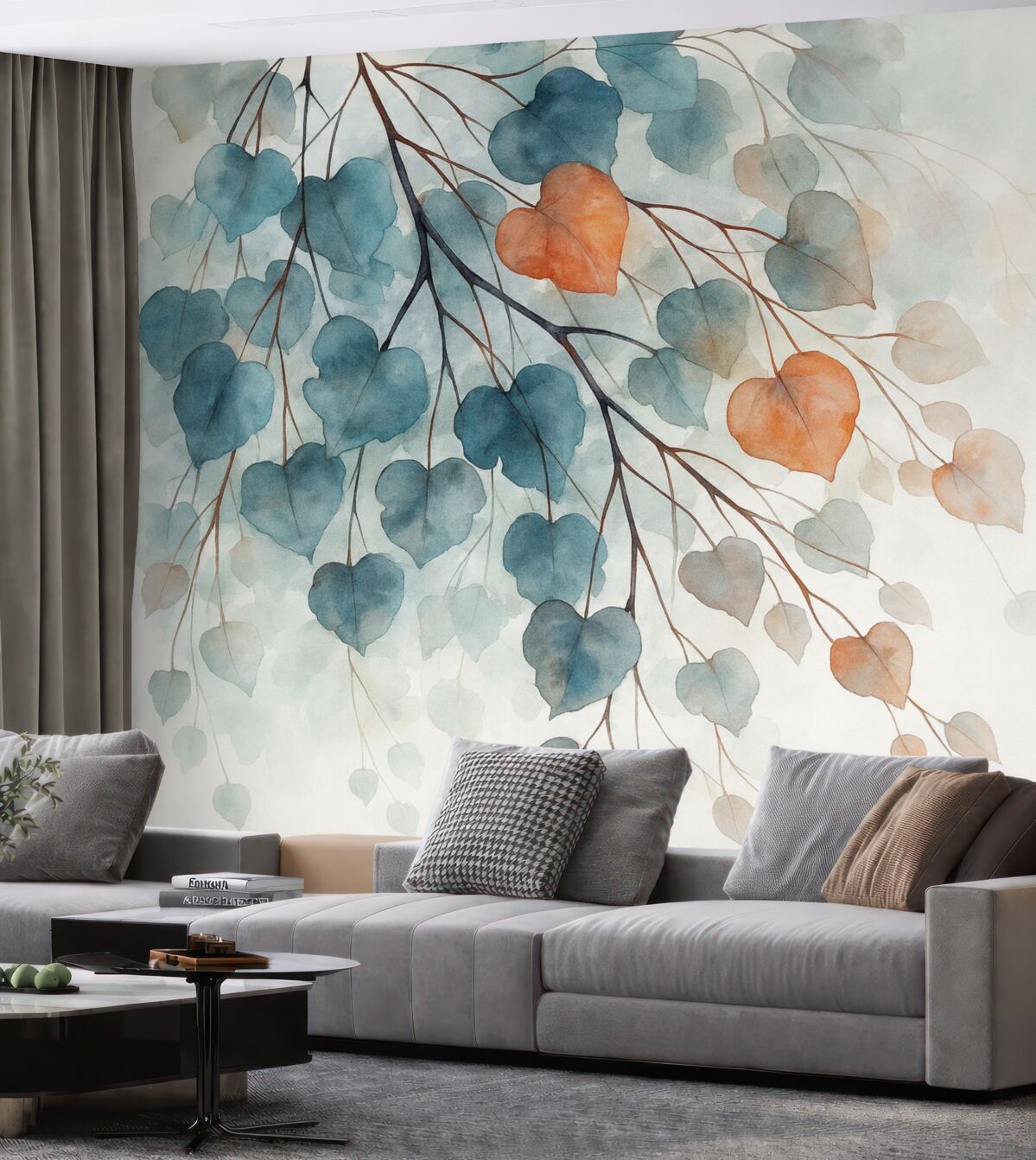 Fototapeta Gałązka z liśćmi przypomina rozmytą akwarelę.