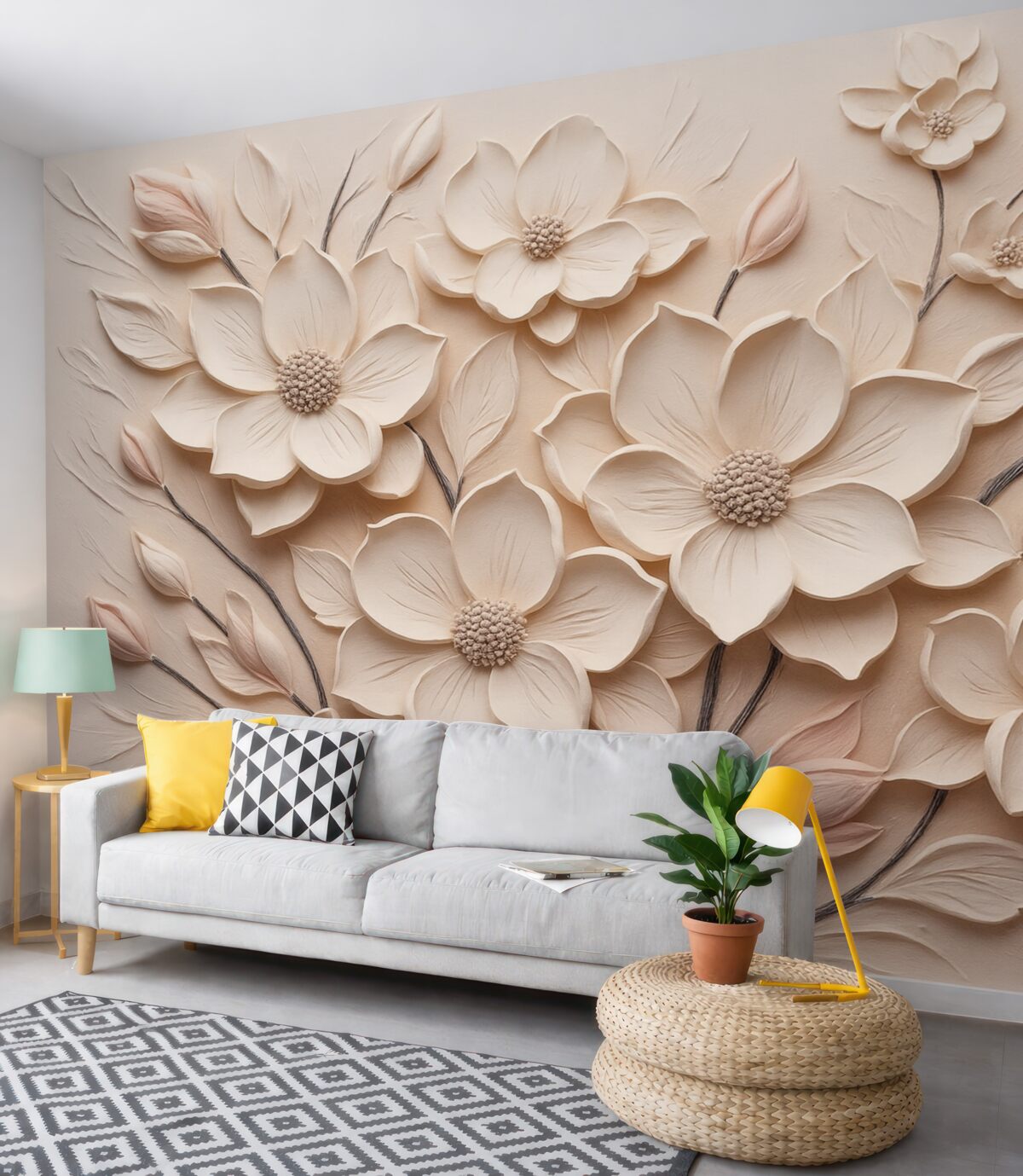 Fototapeta Różowe abstrakcyjne kwiaty naśladujące ruchy pędzla.