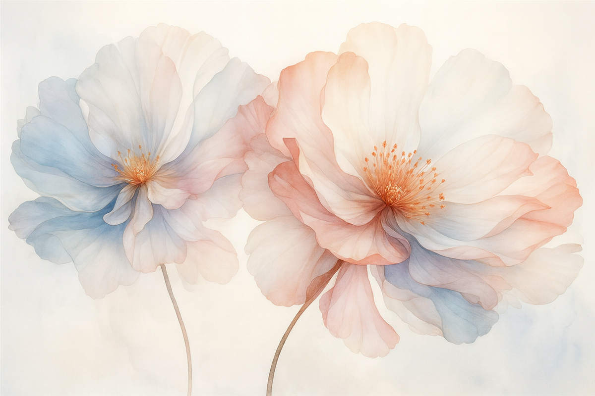 Fototapeta Dwa kwiaty przypominające akwarelę.