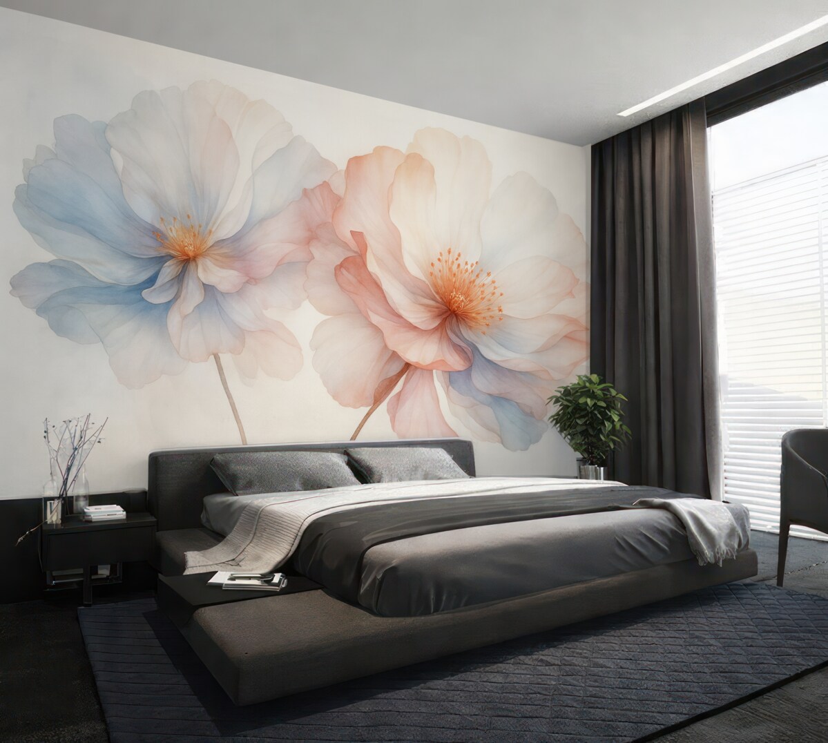 Fototapeta Dwa kwiaty przypominające akwarelę.