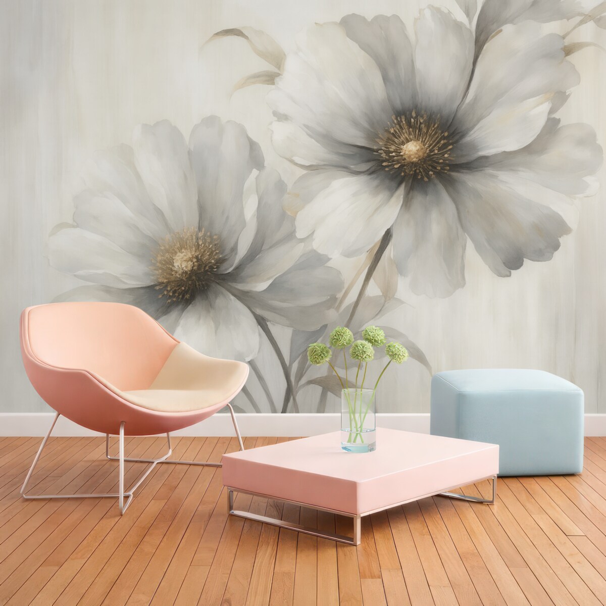 Fototapeta Wielkie kwiaty przypominające rozmytą akwarelę.