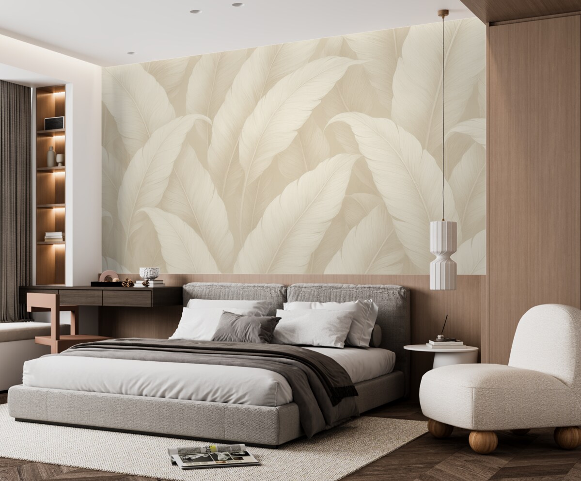 Fototapeta Stylowe liście bananowca w subtelnych kremowych tonach,