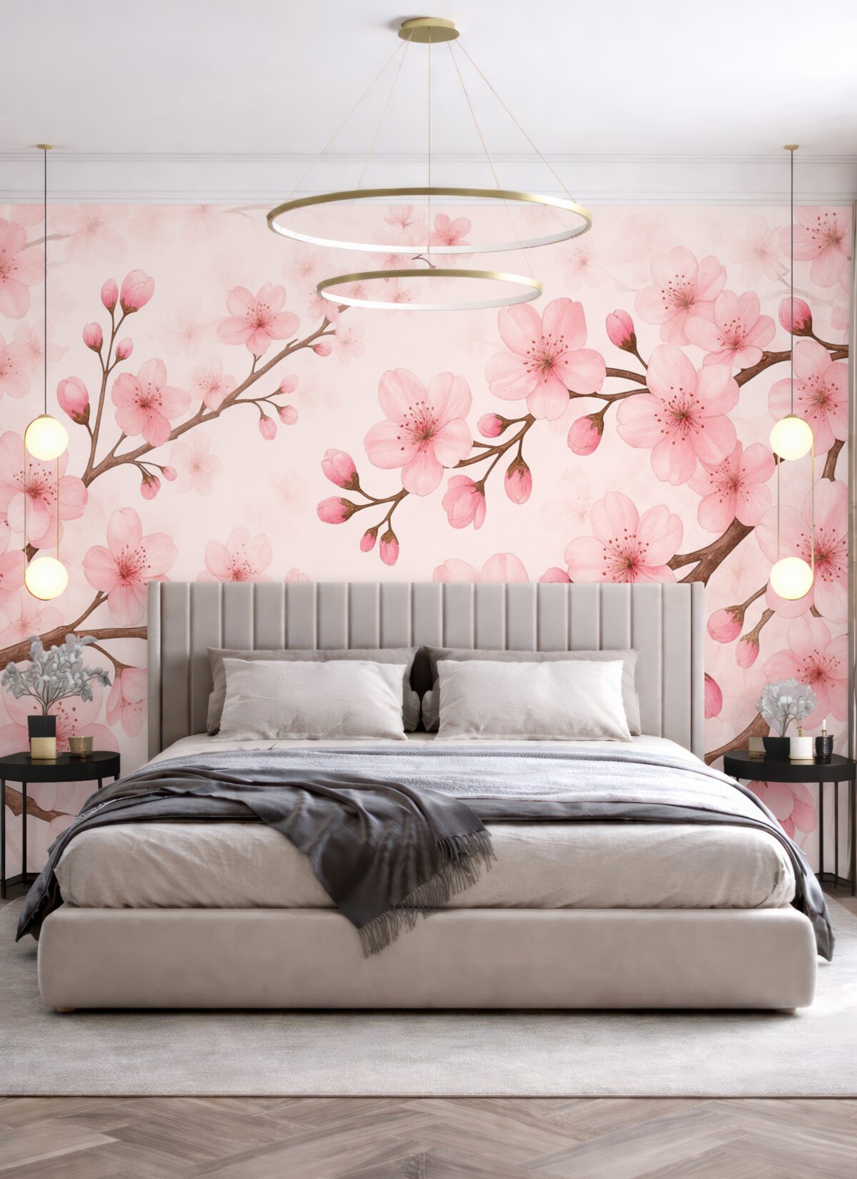 Fototapeta Kwiatowe gałązki z różowymi płatkami.