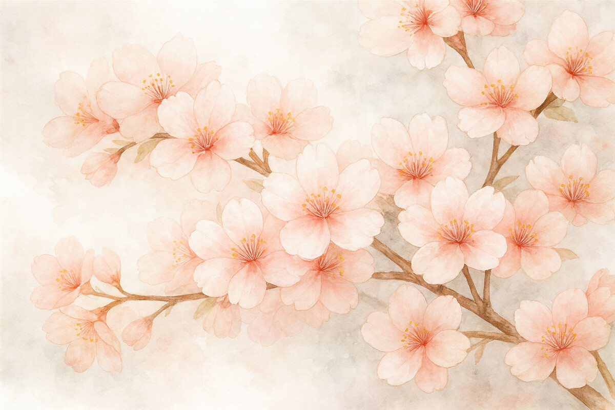 Fototapeta Łagodne gałązki z różowymi kwiatami.