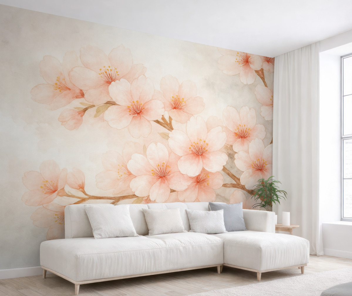 Fototapeta Łagodne gałązki z różowymi kwiatami.