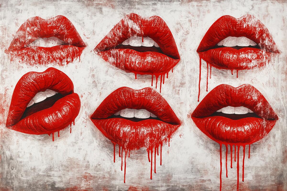 Fototapeta Czerwone wargi w estetyce grunge.