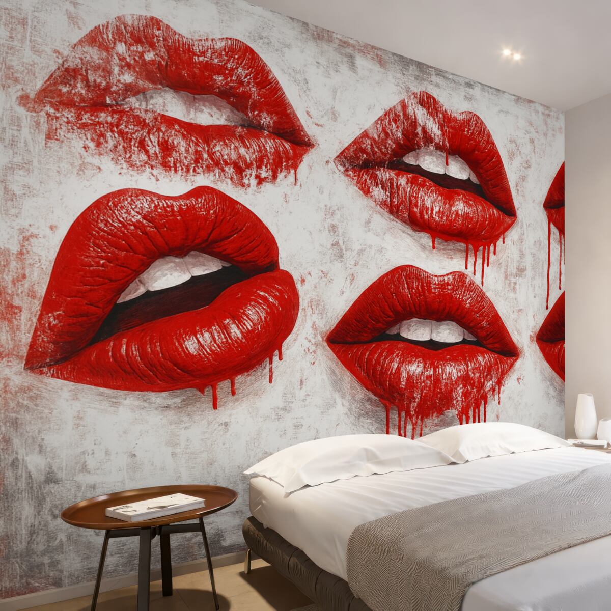 Fototapeta Czerwone wargi w estetyce grunge.