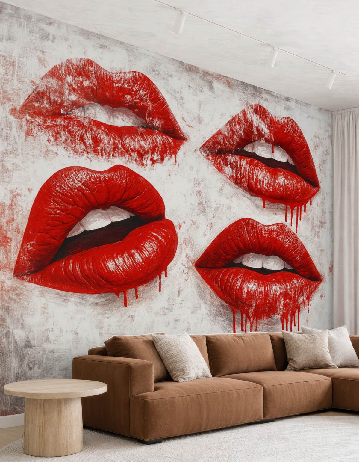 Fototapeta Czerwone wargi w estetyce grunge.