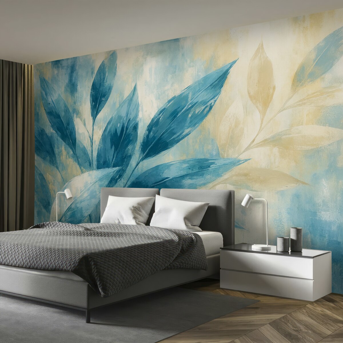 Fototapeta Niebieskie liście w stylu abstrakcyjnych smug.