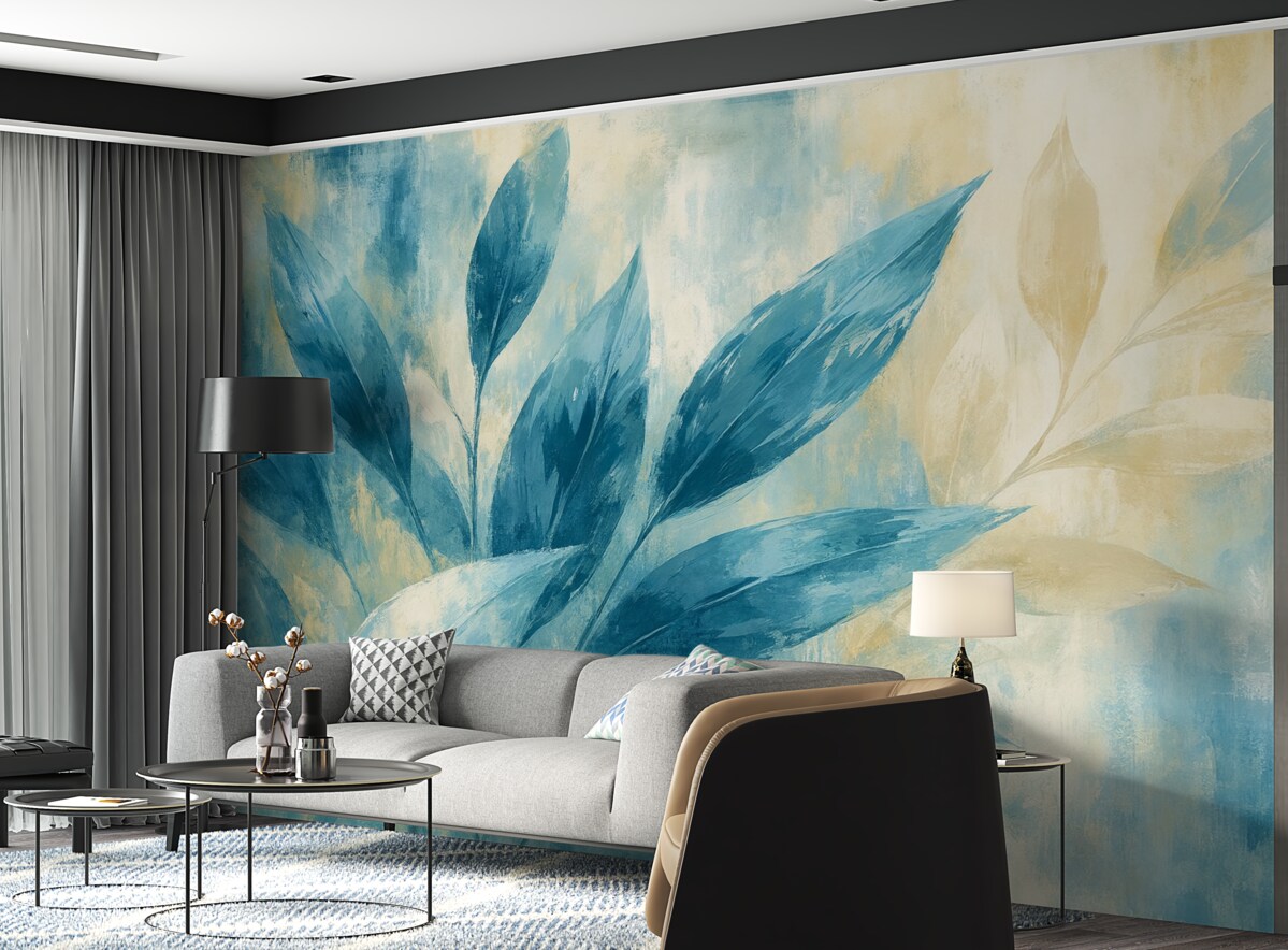 Fototapeta Niebieskie liście w stylu abstrakcyjnych smug.