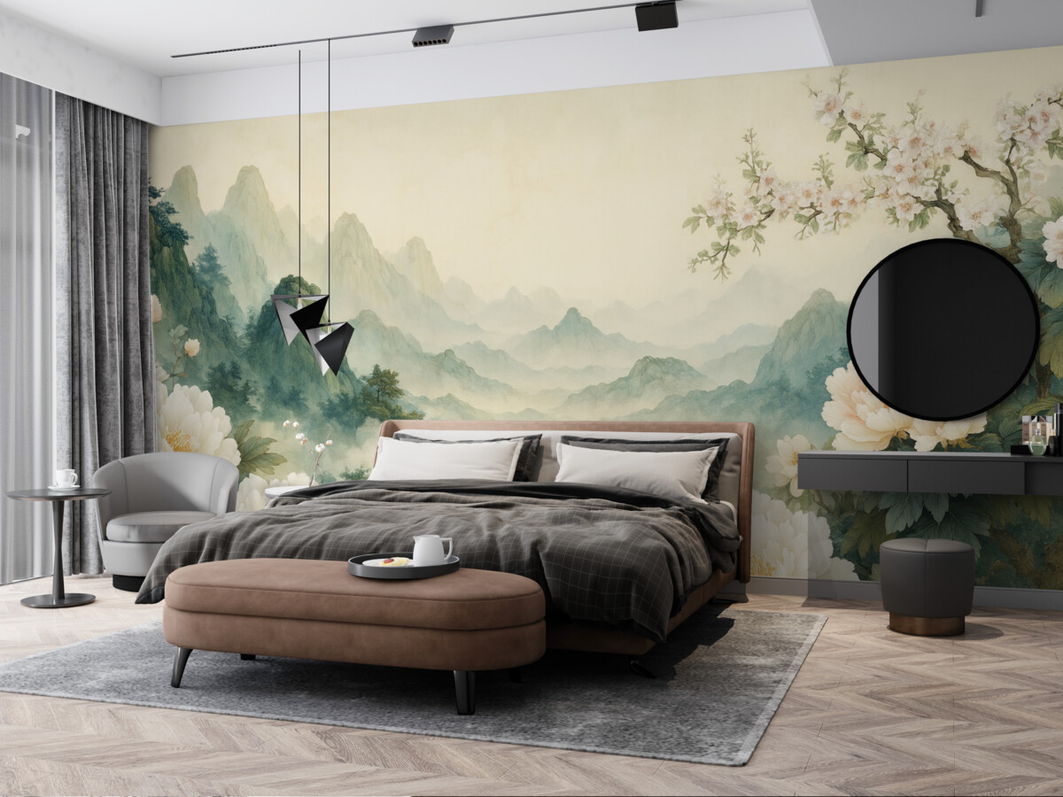 Fototapeta krajobraz z roślinami i wzniesieniami w stylu orientalnym