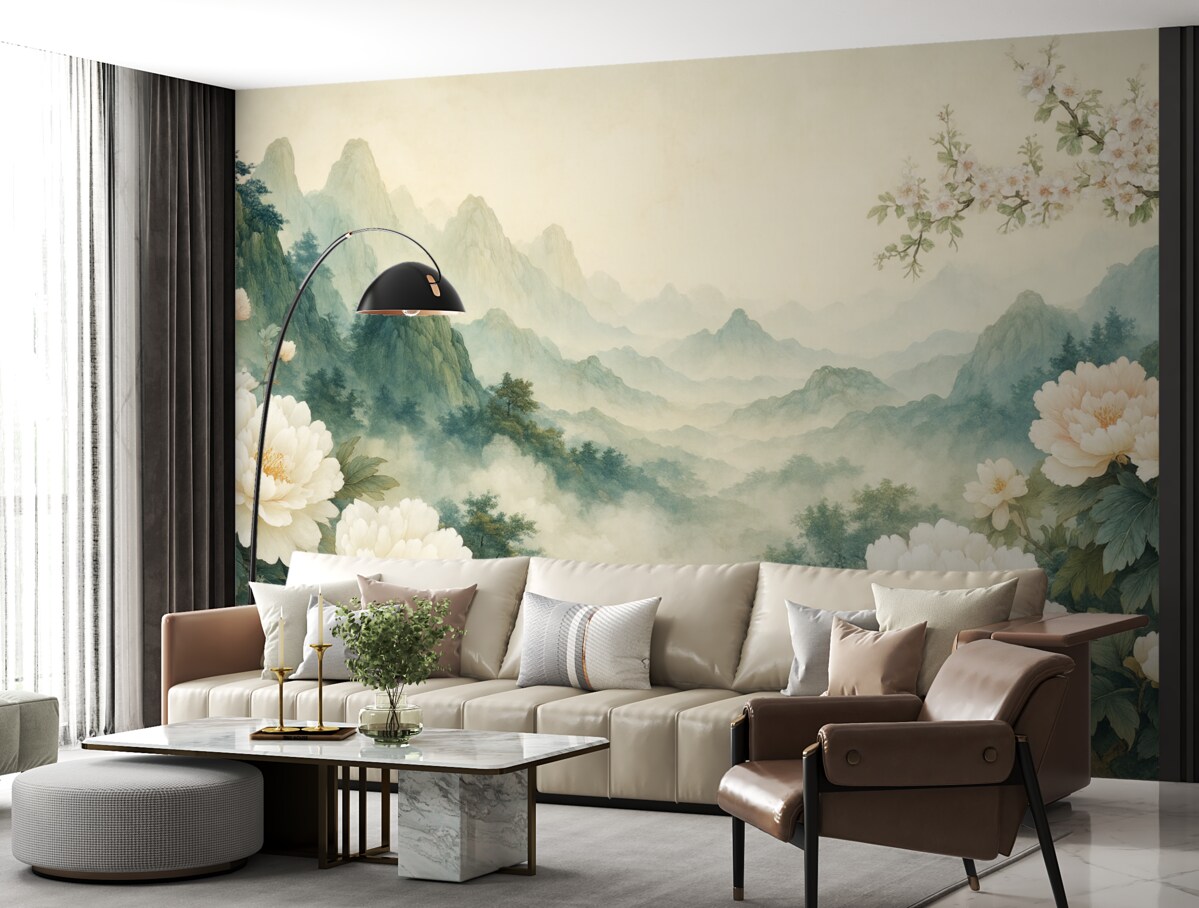 Fototapeta krajobraz z roślinami i wzniesieniami w stylu orientalnym