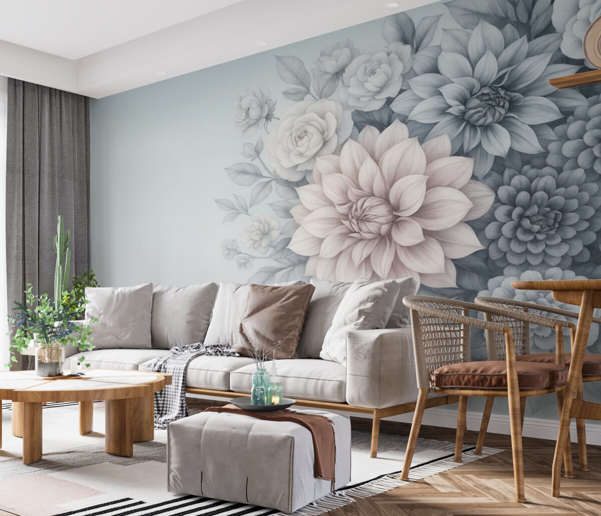 Fototapeta bukiet chryzantem na szaro-niebieskim tle