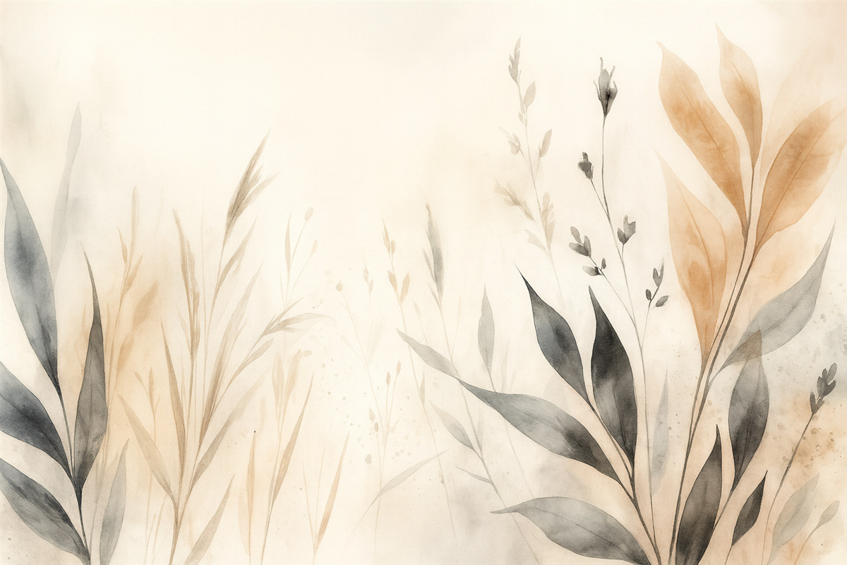 Fototapeta Akwarela liści w dowolnej technice w odcieniach ziemi.