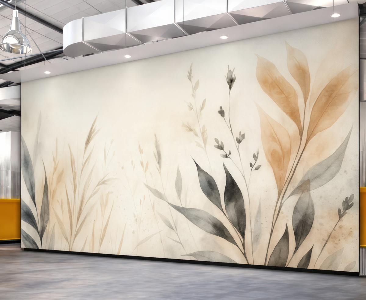 Fototapeta Akwarela liści w dowolnej technice w odcieniach ziemi.