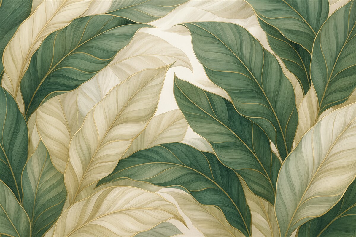 Fototapeta Tropikalne zielone liście na tle szarym i białym.