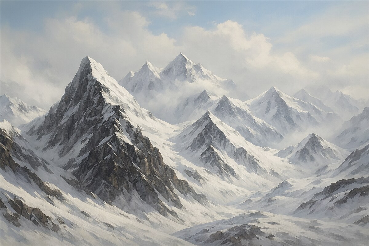 Fototapeta Zasypane śniegiem szczyty górskie.