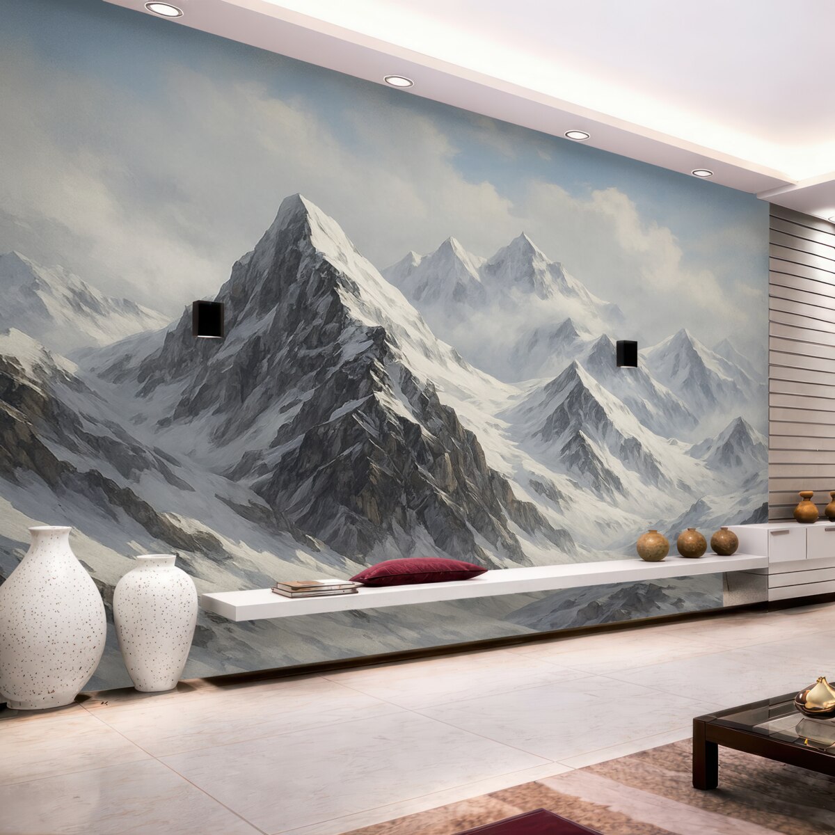 Fototapeta Zasypane śniegiem szczyty górskie.