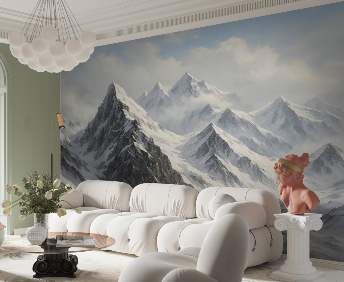 Fototapeta Zasypane śniegiem szczyty górskie.