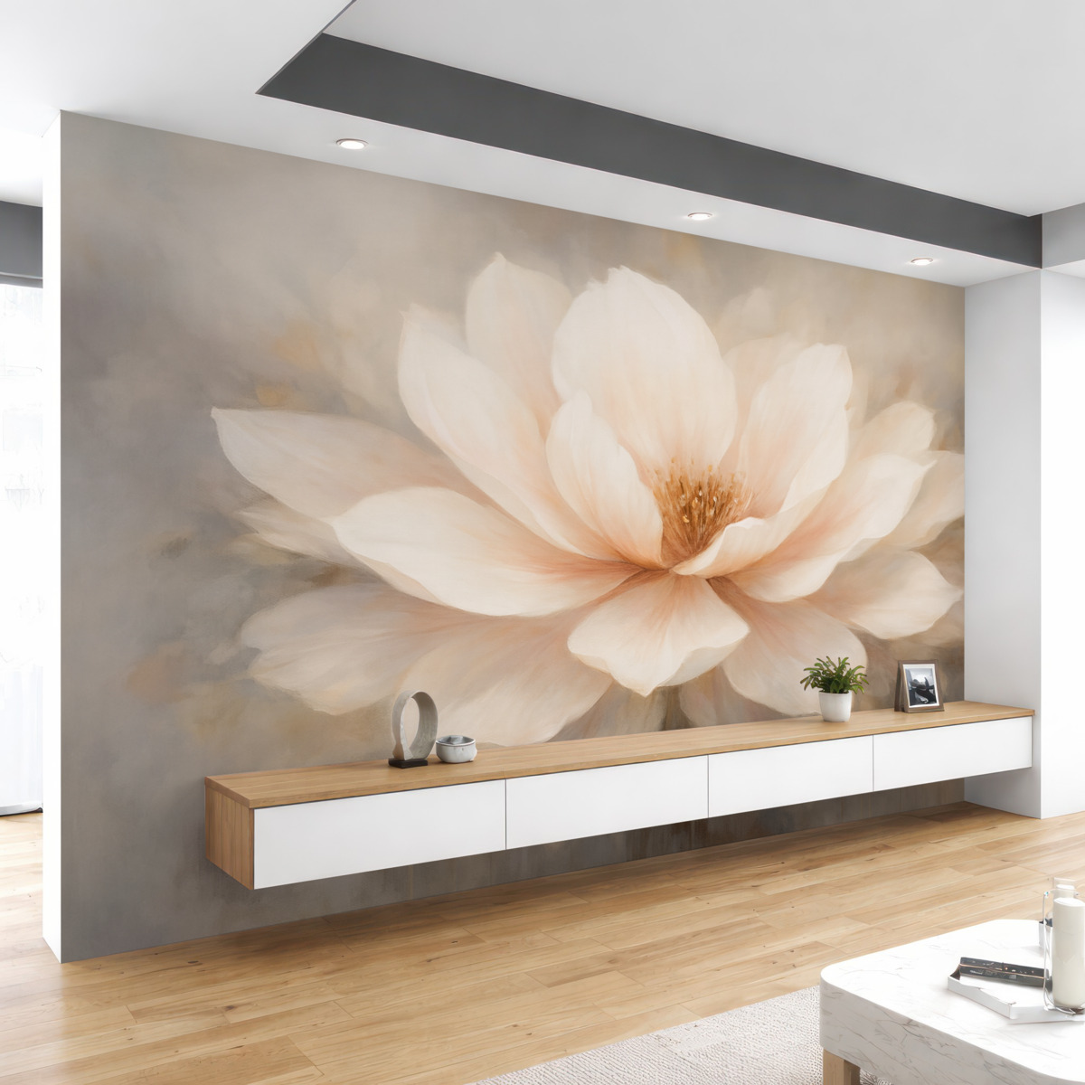 Fototapeta Subtelny kwiat na ścianie w stylu grunge.