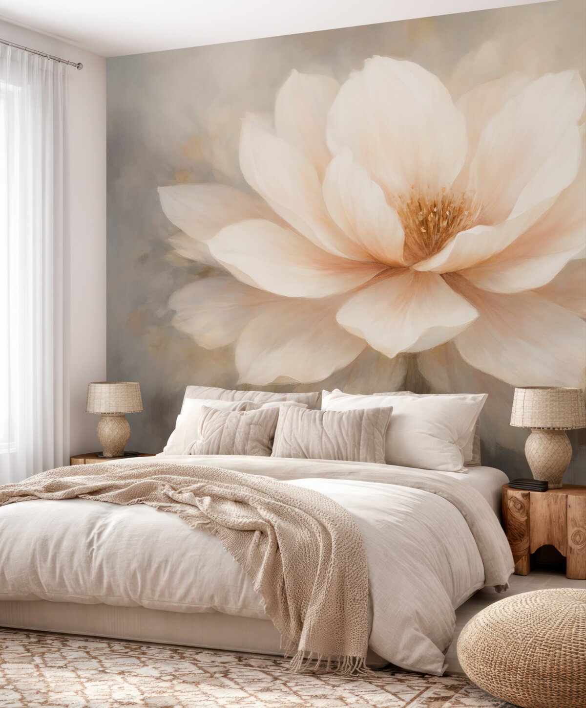 Fototapeta Subtelny kwiat na ścianie w stylu grunge.