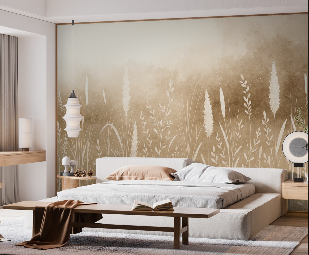 Fototapeta Postacie roślin łąkowych na jasnym tle.