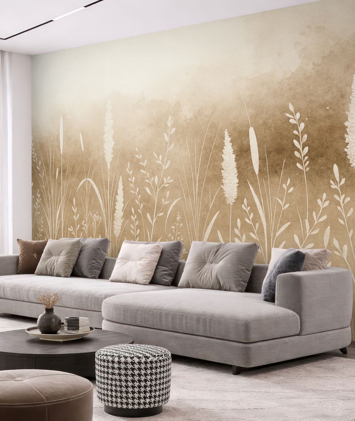 Fototapeta Postacie roślin łąkowych na jasnym tle.