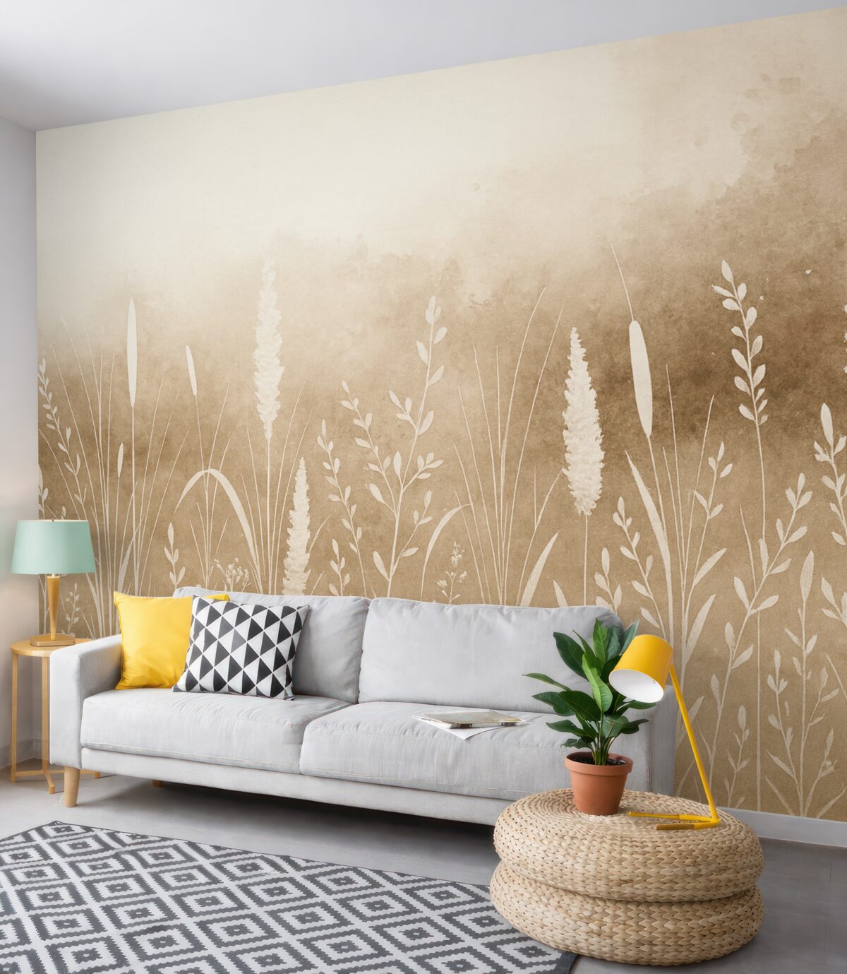 Fototapeta Postacie roślin łąkowych na jasnym tle.