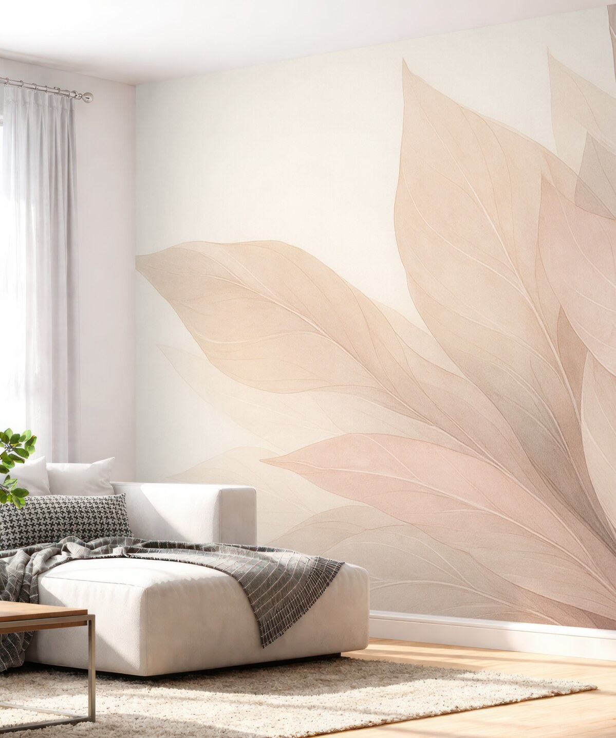 Fototapeta Abstrakcyjna kompozycja liści w jasnych odcieniach.