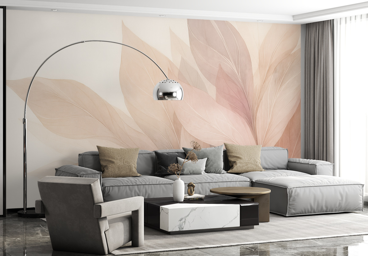 Fototapeta Abstrakcyjna kompozycja liści w jasnych odcieniach.