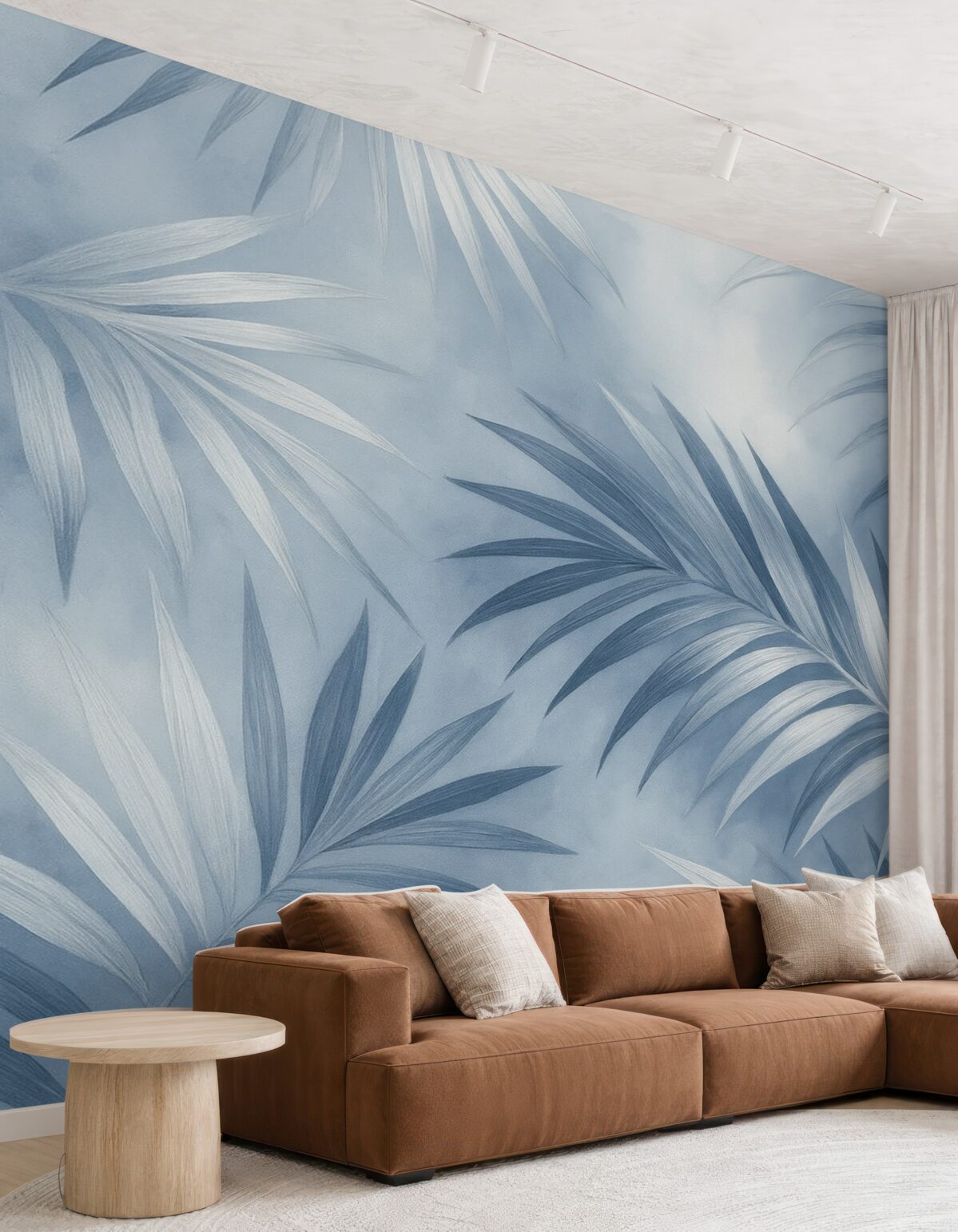 Fototapeta Abstrakcja tropikalnych liści, palma, niebieska gama kolorów.